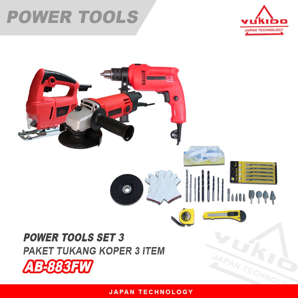 YUKIDO/PORTMAN 1 SET KOPER BOR LISTRIK/ IMPACT DRILL, MESIN GERENDA TANGAN DAN JIGSAW BY JLD/MAKITA