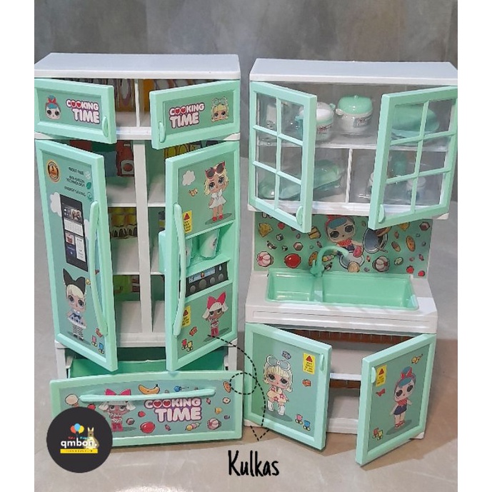 Mainan Anak Perempuan Happy Kitchen Masak Masakan Cooking Play Set-LOL KULKAS SET