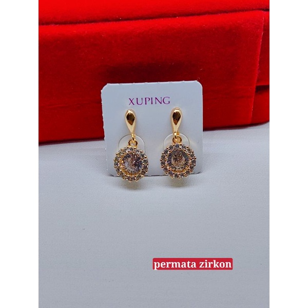 anting wanita xuping batu giok dan rambut sedana asli lapis emas-XP305#~zirkon putih
