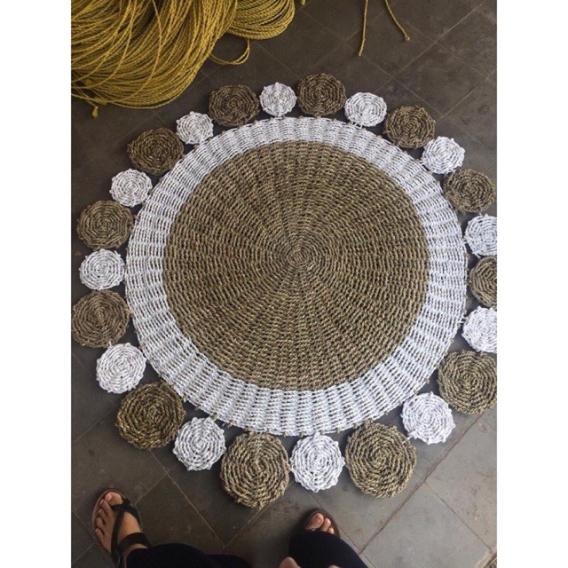 Rug Seagrass Matahari/Karpet Anyaman Bulat Bunga diameter 120 cm