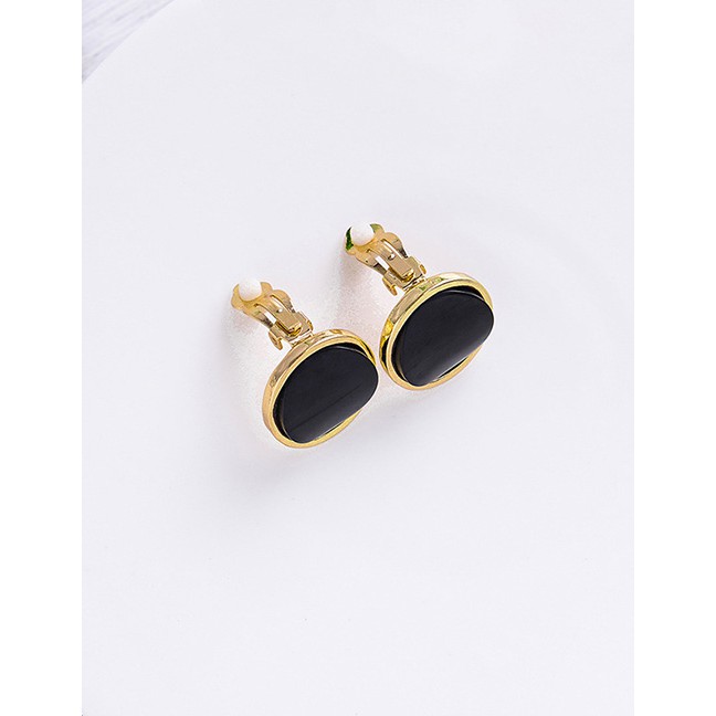 LRC Anting Jepit Fashion Black Acetate Plate Ear Clip F55319