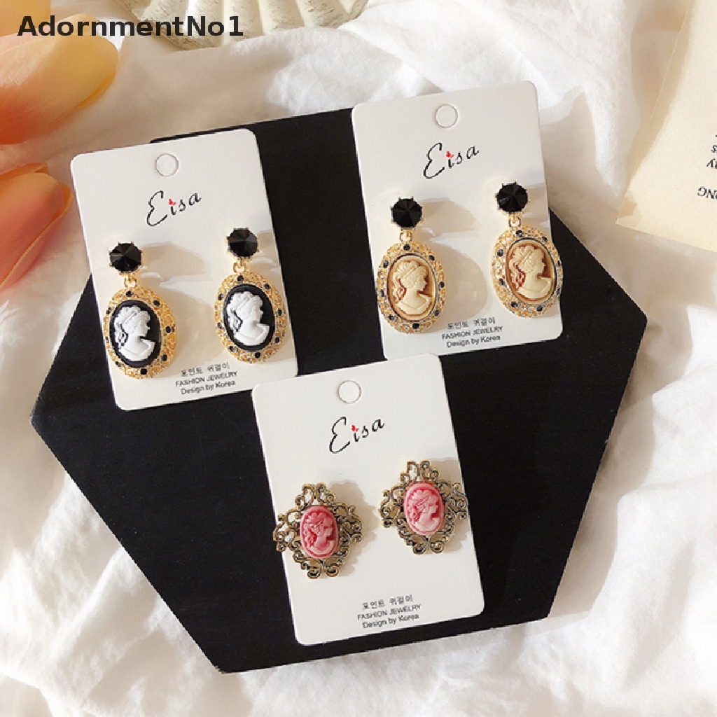 (AdornmentNo1) Anting Tusuk Bentuk Oval Motif Ukiran Ratu Antik Vintage Bahan Akrilik Untuk Wanita