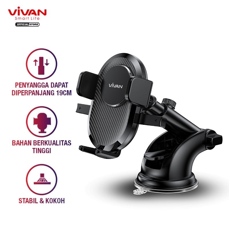 DUDUKAN HP MOBIL VIVAN CHS12 Car Holder Universal Rotasi 360° Pengunci Otomatis Untuk Ponsel 4.0 inch - 6.5 inch Garansi Original Resmi