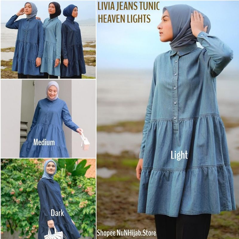 Shaima Long LIVIA Jeans Tunic Heaven Lights Tunik Panjang HeavenLights