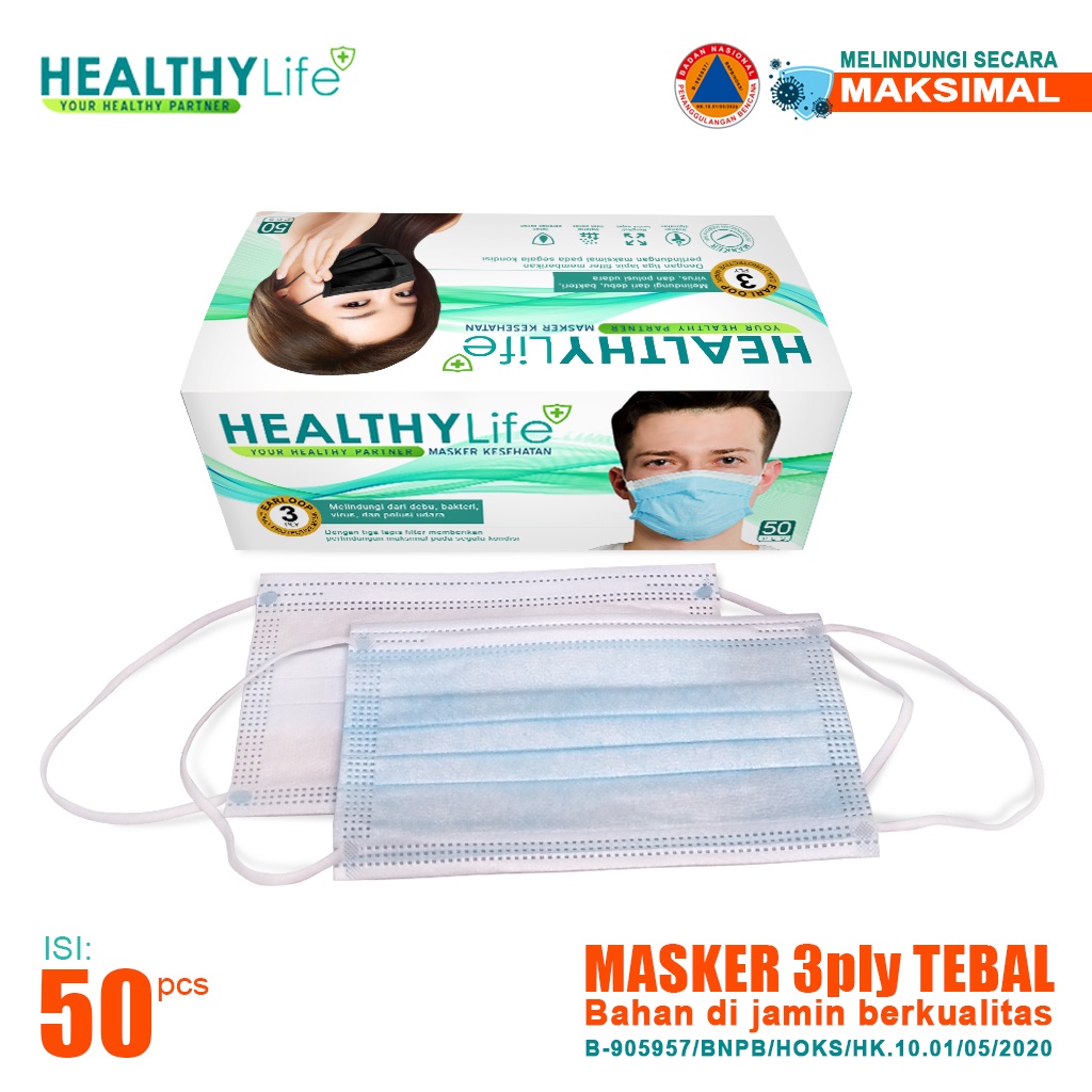 Healthylife Masker 3ply isi 50 Mask 3ply 50pcs/box