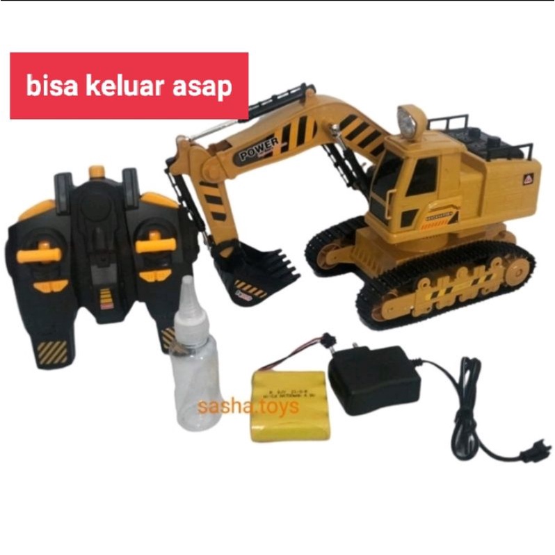 mainan truck excavator remote control bisa keluar asap muter 360°