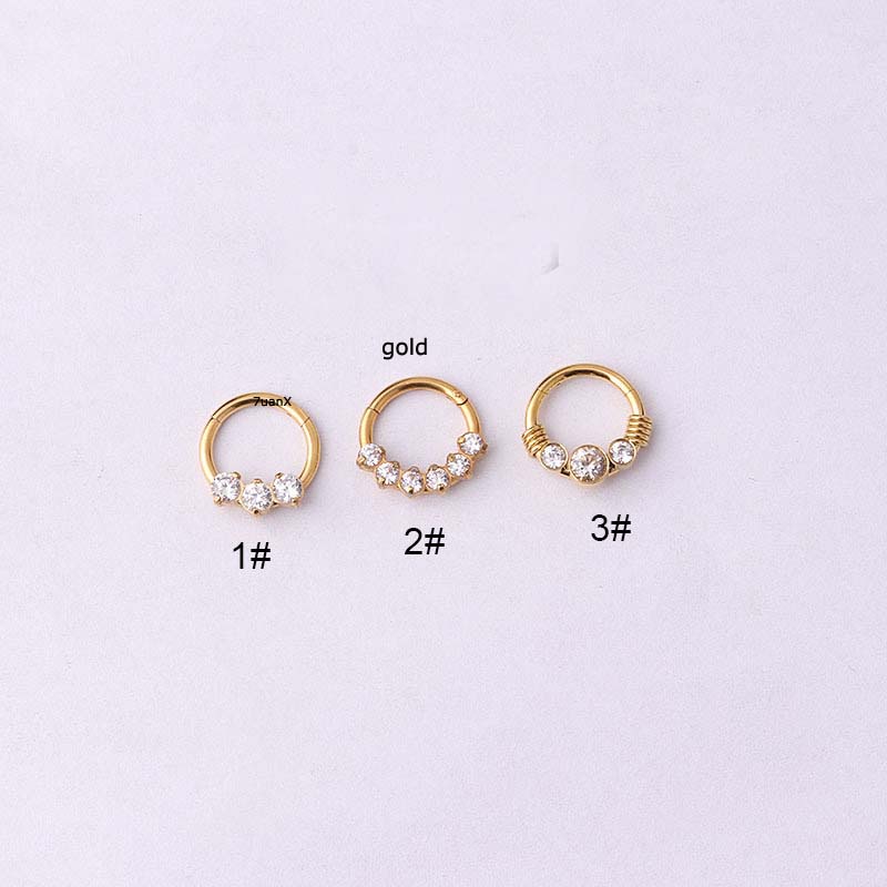 1 Piece Stainless Steel Hinged Segment Clicker Hoop Nose Septum Piercing Cz Earring Daith Ring