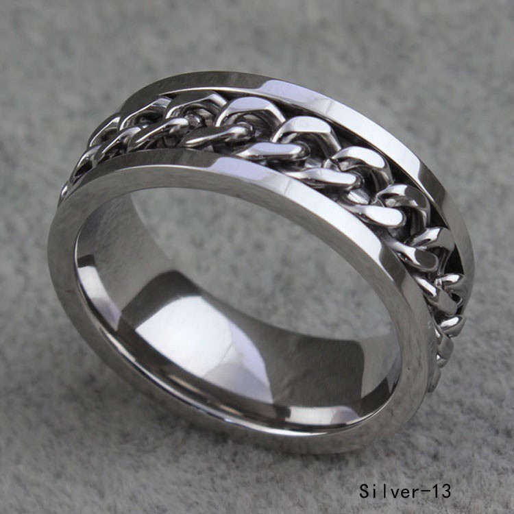 Cincin Lapis Silver dengan Rantai Stainless Steel untuk Pria