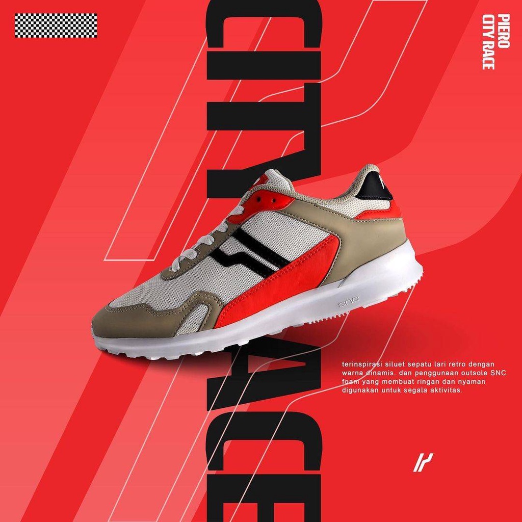 piero city race white red sneakers sepatu running