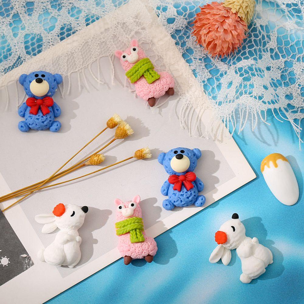 AUGUSTINA Agustinina Kartun Dekorasi Nail Art Resin Alpaka Dasi Kupu Beruang Kelinci Peluk bear DIY Perhiasan Kuku