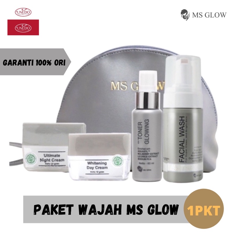 Ms Glow Paket Whitening Luminos Acne Ultimate Gold Serum Free Pouch Totebag Cream Acne Siang Malam