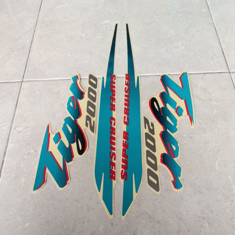 striping stiker les body Honda Tiger 2000 tiger lawas biru laut transparan