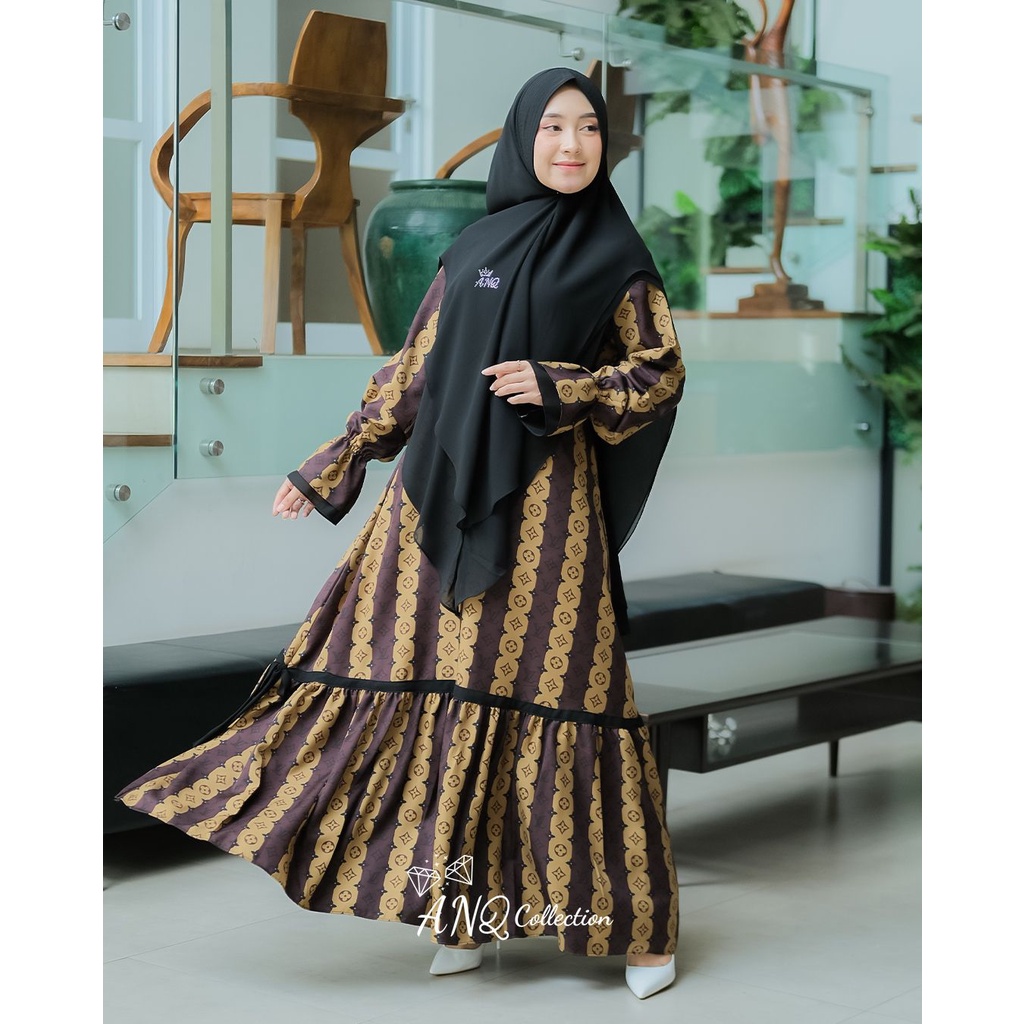 Dress set khimar syakila mix ceruty ori JRone model kanika terbaru modis homedress nyaman flowy salur elvi kubika