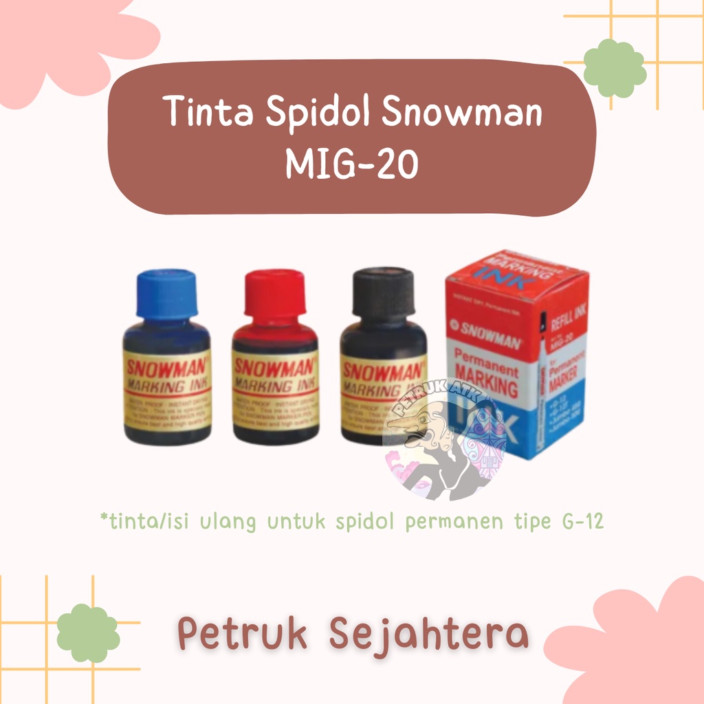 

[PCS] REFILL TINTA ISI ULANG SPIDOL PERMANEN SNOWMAN MIG-20 / MIG20 HITAM / BIRU / MERAH