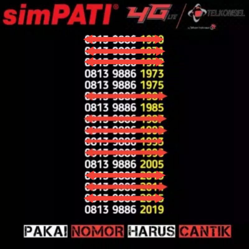 Nomor Cantik Simpati Tahun Lahir 1970 1971 1972 1973 1975 1981 1986 1987 1992 1993 1996 2005 2013