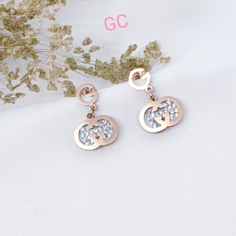 Anting titanium fashion Rosegold anti karat&amp;alergi
