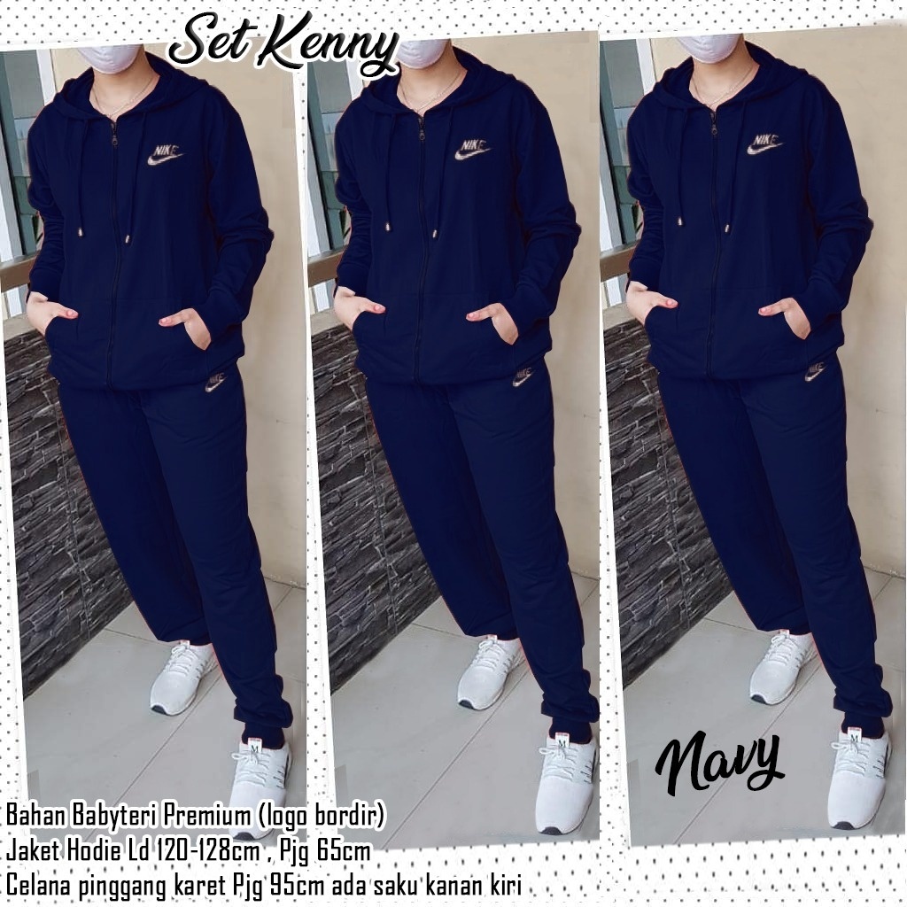 COD - SETELAN WANITA KENNY TRAINING JUMBO / ONE SET JAKET / SETELAN WANITA SENAM / SET OLAHRAGA-NAVY