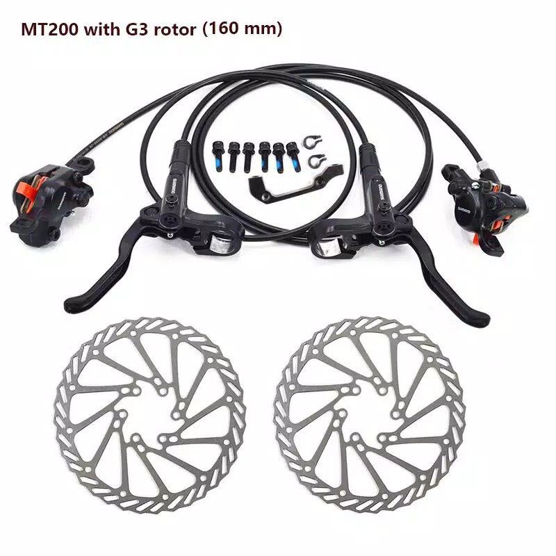 Rem Cakram Sepeda Hidrolik Shimano MT-200 + Rotor G3 + 2 Adaptor