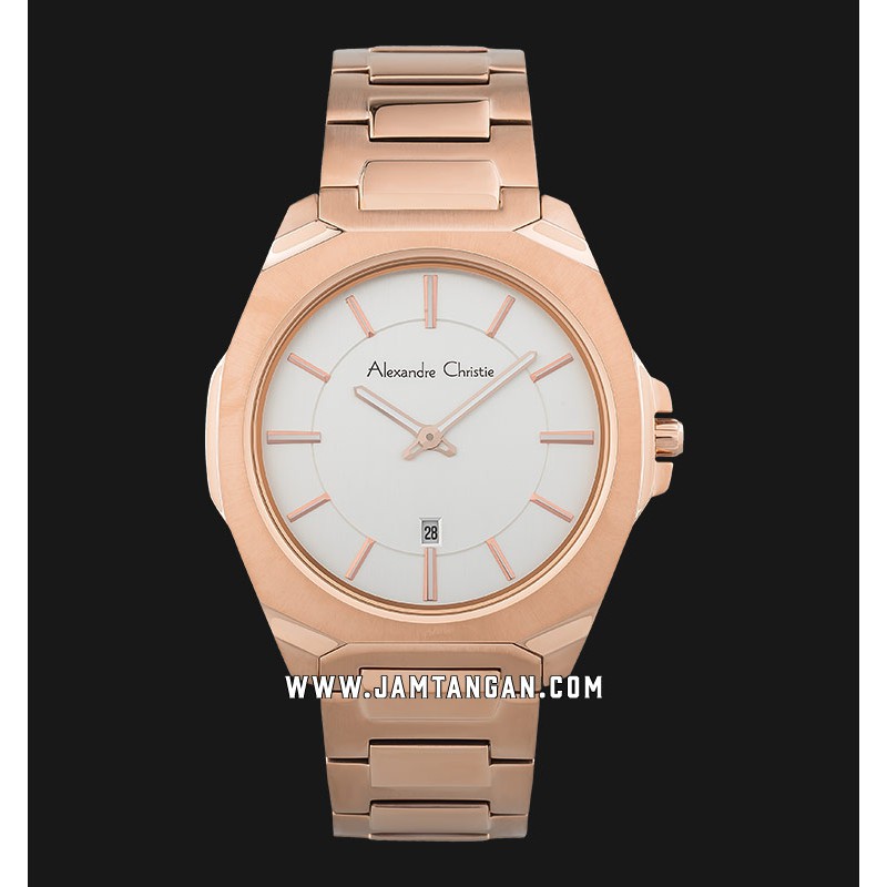 Alexandre Christie AC 8611 MD BRGSL Men Silver Dial Rose Gold Stainless Steel Strap
