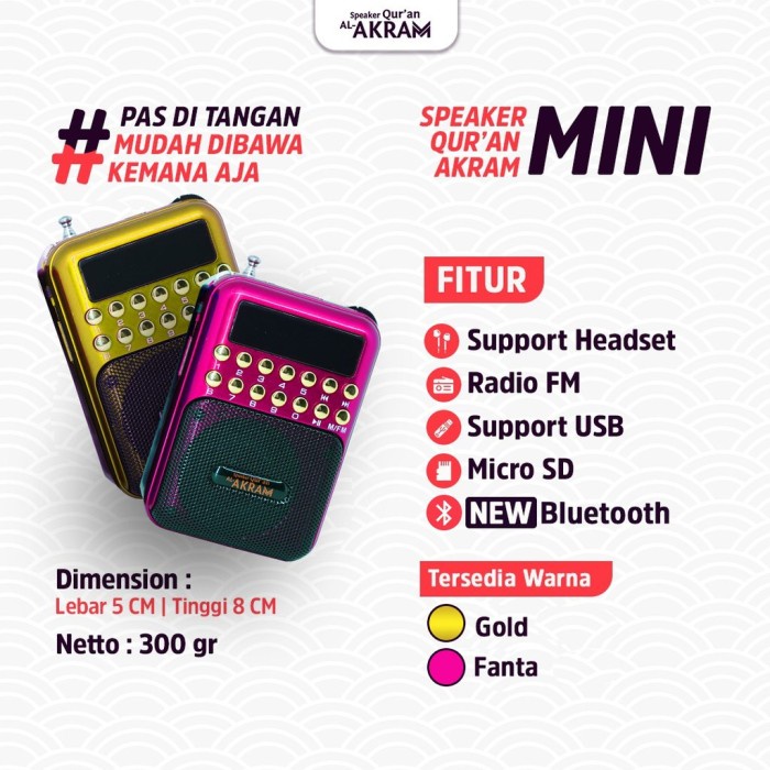 SPEAKER QURAN AL AKRAM AUDIO MURATTAL MINI AGHNIA