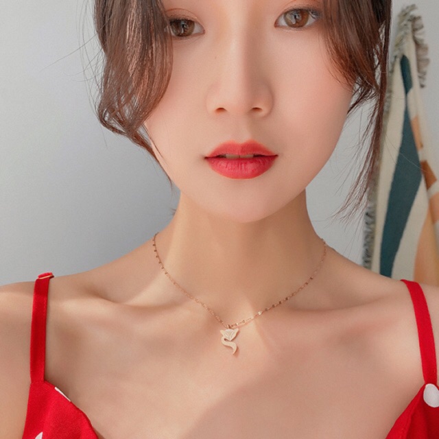 Kalung Wanita elegan Titanium Lapis Emas Model liontin Rubah Rosegold  247#