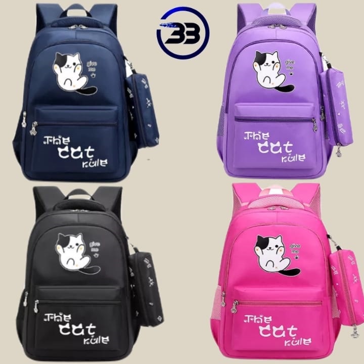 BATOSAI THE CAT RULE - Tas Sekolah Untuk Anak Perempuan Remaja Tas Ransel Kucing Lucu Backpack Besar Solid Kanvas Dinnir Bestseller