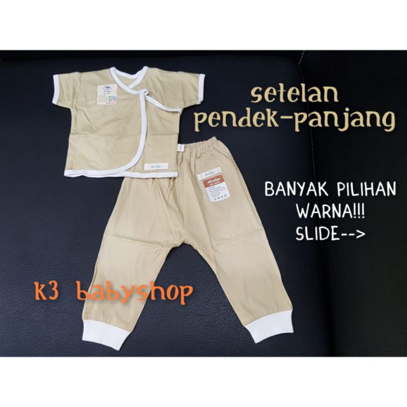 Aerilyn setelan kimono pendek celana panjang stelan baju bayi piyama 0-3 bulan dan 3-6bln baju newborn abu khaki putih navy pink ungu tosca two tone murah