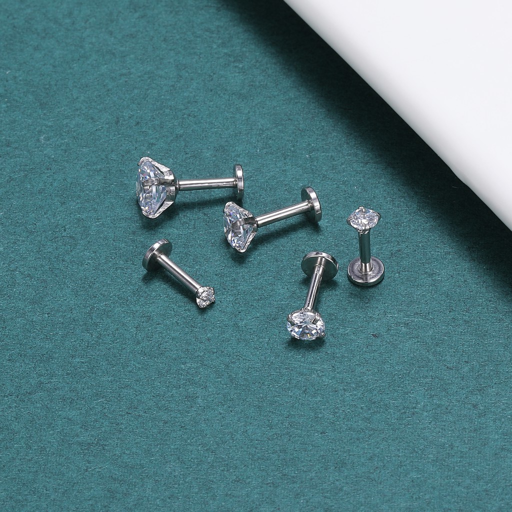 6pcs / Lot Anting Tindik Bibir / Tulang Rawan Telinga Hias Kristal Cz Bahan Stainless Steel 16g Ukuran 3 / 4 / 5 / 6mm