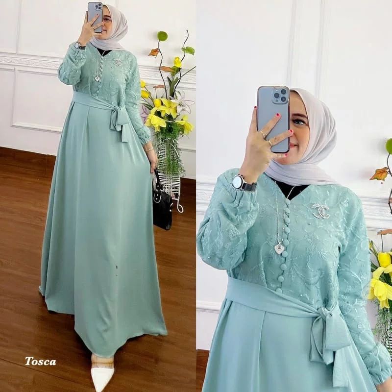 FLORA DRESS BL CRINKLE MIX BRUKAT LD 110 CM PB 140 CM KANCING HIDUP / BUSUI BAJU GAMIS LEBARAN TERBARU 2023 KEKINIAN DRESS WANITA KOREAN STYLE MAXI DRESS LEBARAN SIMPLE DAN MURAH