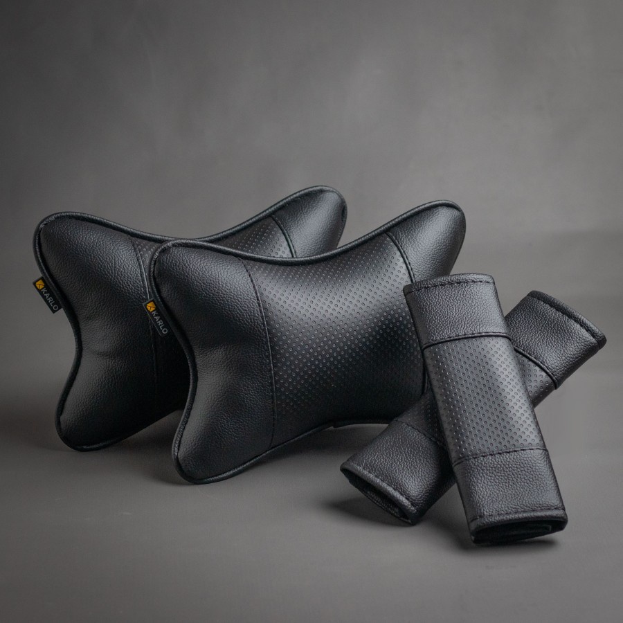 Karlo Paket Bantal Leher Seatbelt Premium Mobil Basic Dot Black Hitam