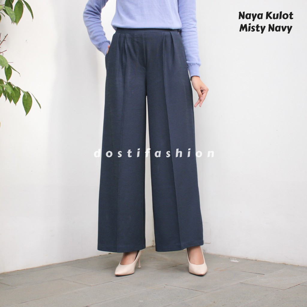 Naya Kulot Panjang Wanita Kerja Kantor Kuliah Sidang Formal Hitam Celana Bahan Kulot-1