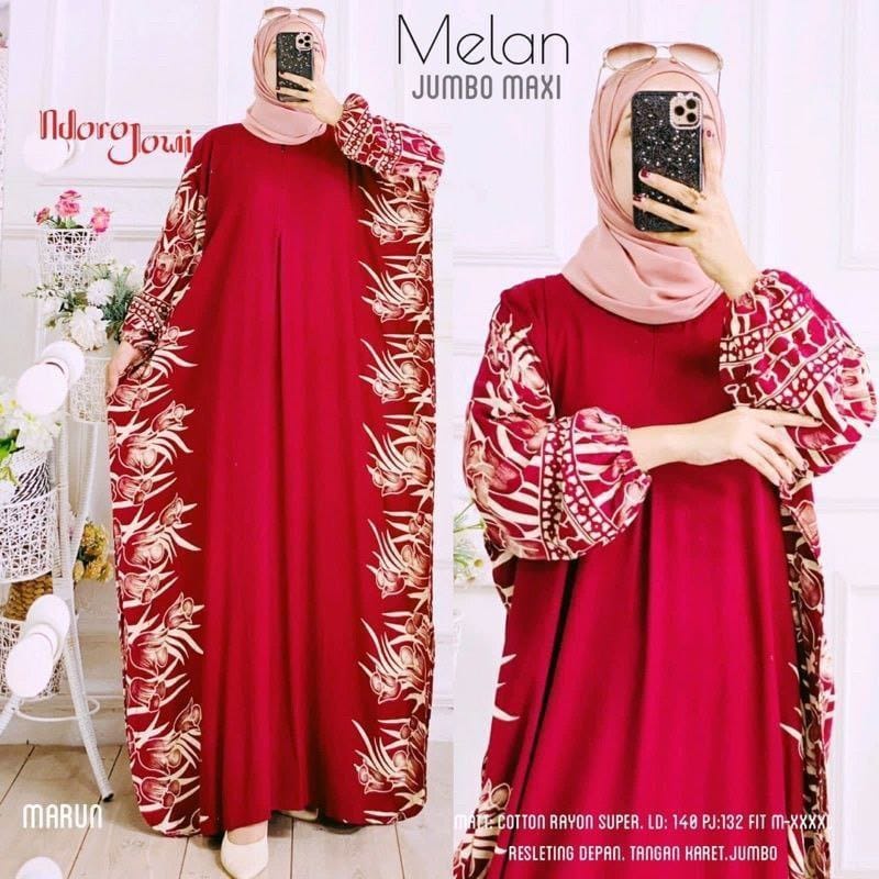 Melan Kaftan Wanita Size Jumbo Maxi LD 160 Motif Bunga Tulip Busui Resleting Lengan Panjang Rayon Tebal / Gamis Rayon Kaftan Jumbo