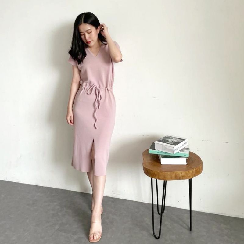 Lisa Knit Dress Korean Style/ Terusan Wanita Rajut/ Bodycon Knit Dress (Bisa COD)