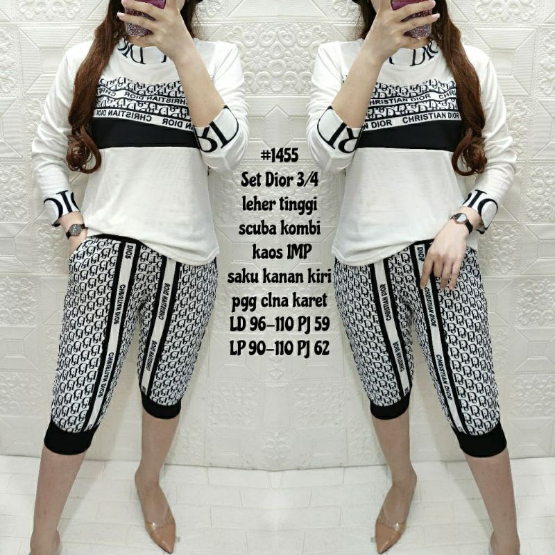 setelan celana wanita 3/4 set cDior 1455 import