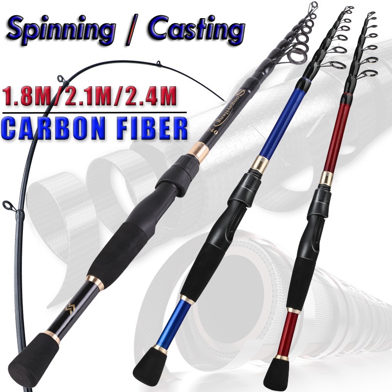 Sougayilang 1.8m/2.1m/2.4m Spinning Fishing Rod Carbon Fiber EVA Handle Joran Pancing Fishing Rod untuk Memancing Air Tawar