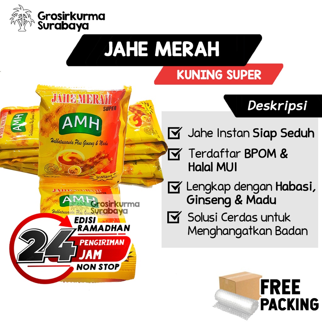 JAHE MERAH AMH KUNING SULE Sachet Serbuk Premium Super Dengan Ginseng Madu Rempah Wedang Uwuh MPASI