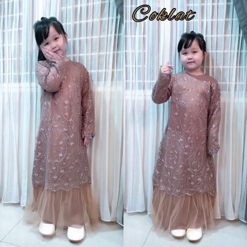 BAJU GAMIS ANAK BROKAT BRUKAT KIDS KID POLOS GERALDA WARNA COKLAT COKELAT TUA MILO