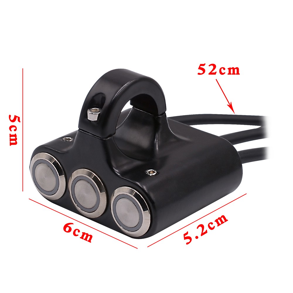 Saklar Sepeda Motor 22 Mm Stang Mount Switch Lampu Bahaya Rem Lampu Kabut ON-OFF Paduan Aluminium dengan Indikator DIY Hitam