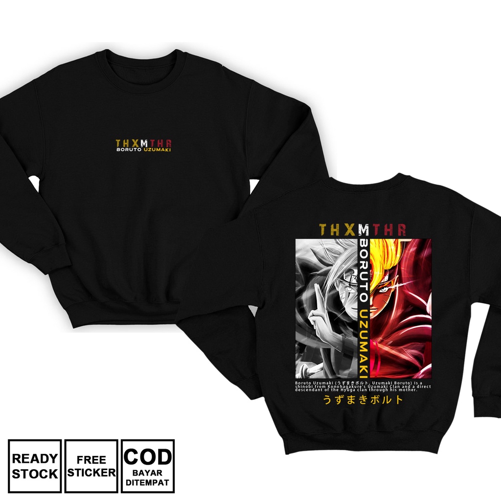 SWEATER BORUTO UZUMAKI NARUTO BAJU JEPANG ANIME MANGA UZUMAKI CLAN KONOHAGAKURE HYUGA SASUKE SARADA 