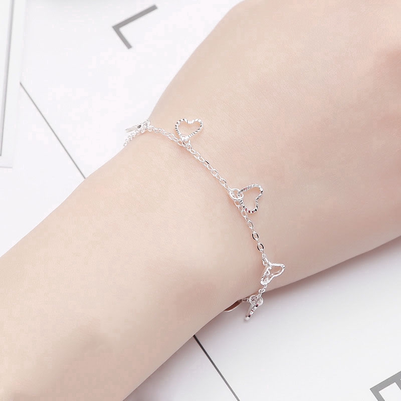 Gelang Rumbai Jantung Heart Tassel Bracelet Chain Silver Charm Women Girl Bracelets Jewelry Gifts