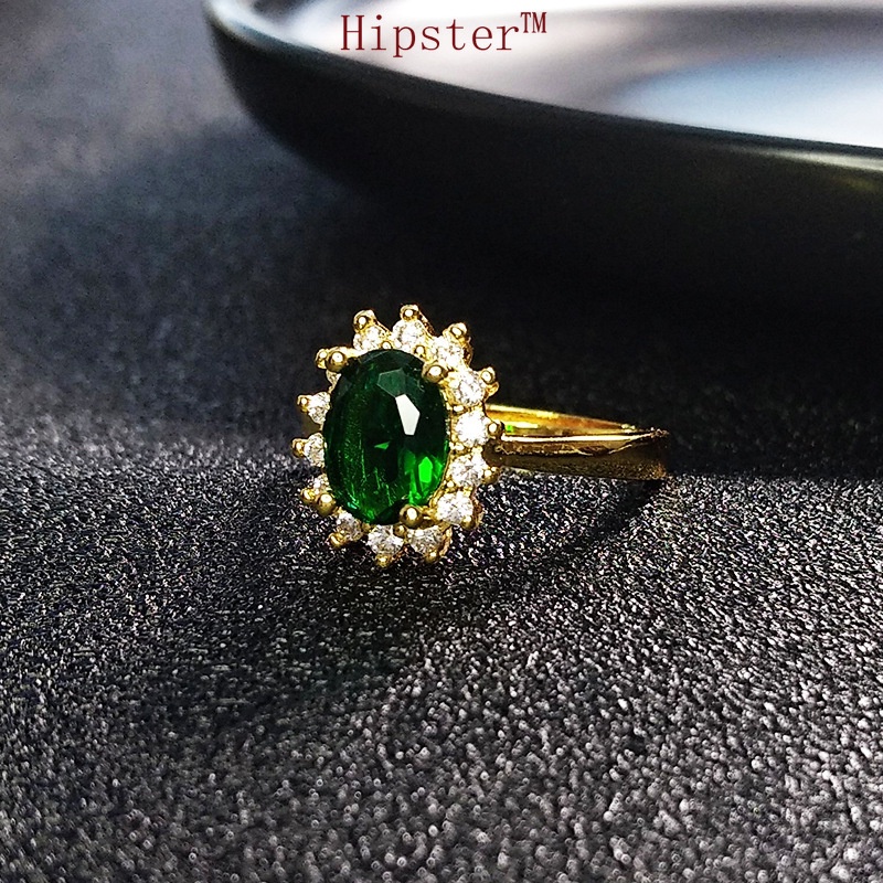 New Elegant Graceful Inlaid Emerald SUNFLOWER Ring