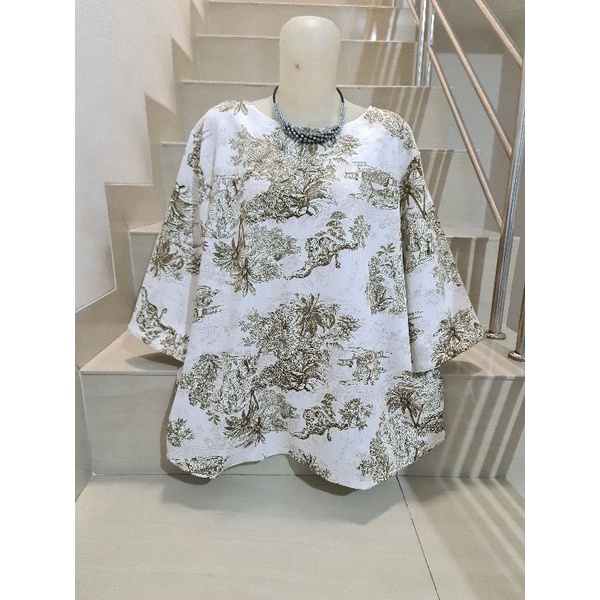 Blouse Scuba Premium Import Jumbo 2XL-3XL-Motif K - Coklat