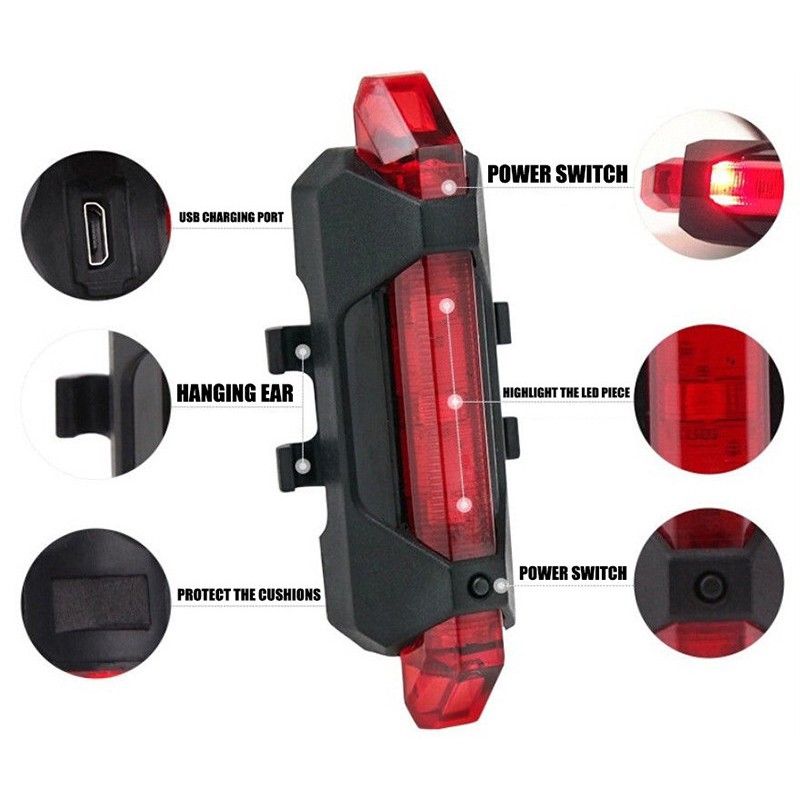 Defensor Lampu Sepeda 5 LED Taillight Rechargeable - DC-918 - Red