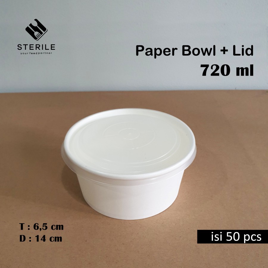 Paper bowl 720 ml + tutup isi 50 pcs / mangkuk kertas 720 ml / 24 oz