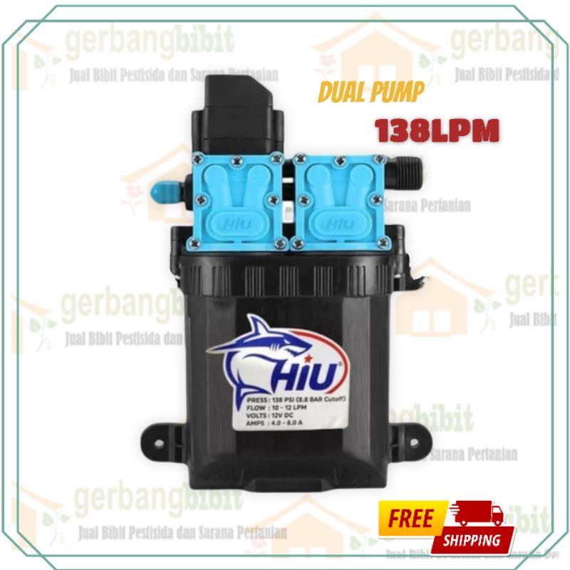 Dinamo pompa hiu dobel pump dual pompa air dc 12 volt 12 LPM 138 PSI HIU