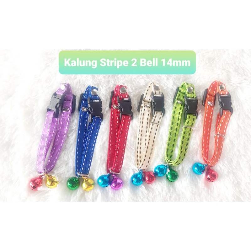 Kalung kucing murah stripe 2 lonceng 14mm