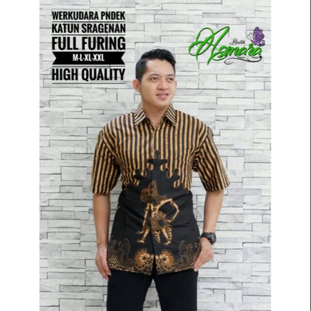 Batik Pria WERKUDARA PENDEK Asli Katun Sragenan Full Furing Murah