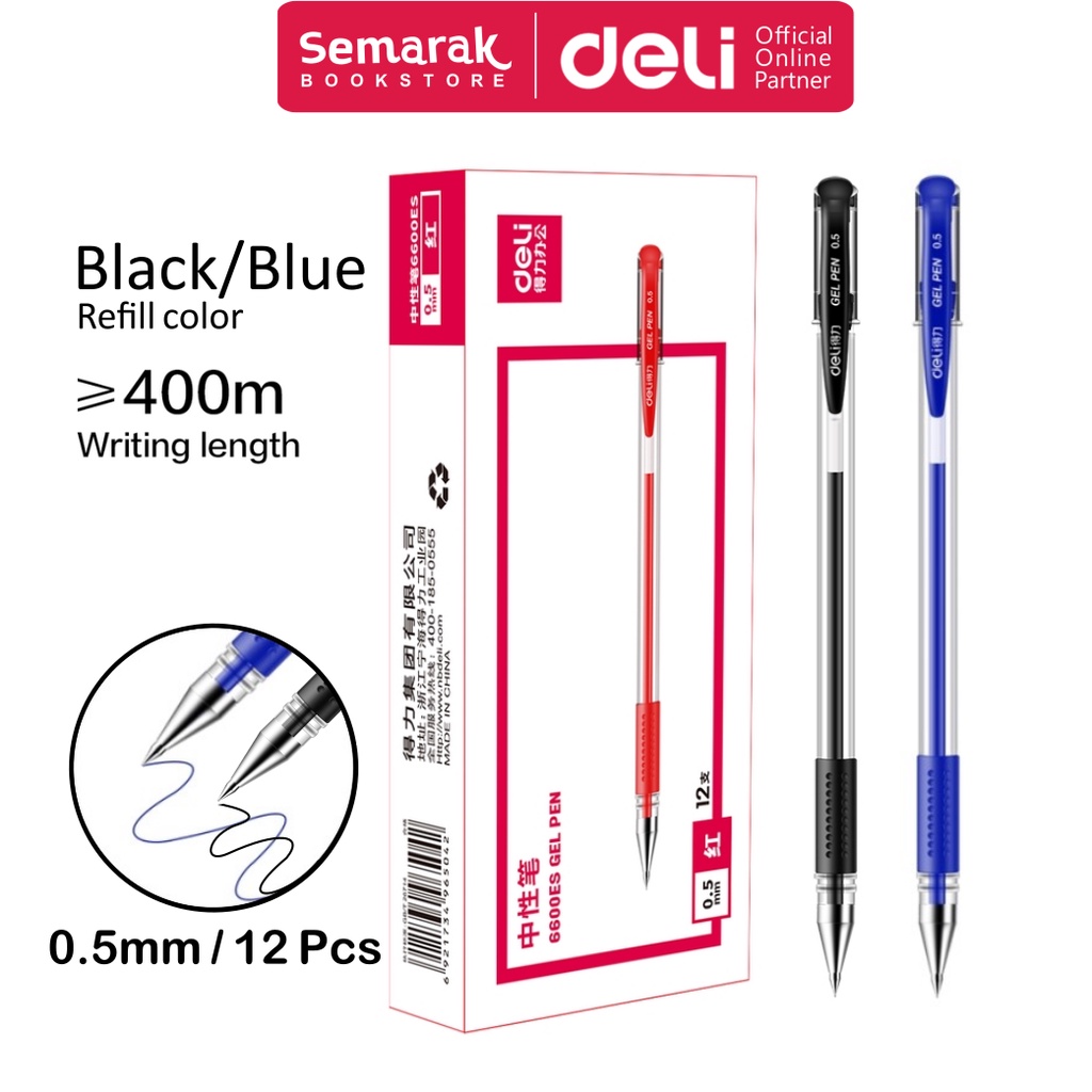 

Deli 6600 Gel Ink Pen Pulpen Jel 0.5 - Black / Blue [1 Pack / 12 Pcs]