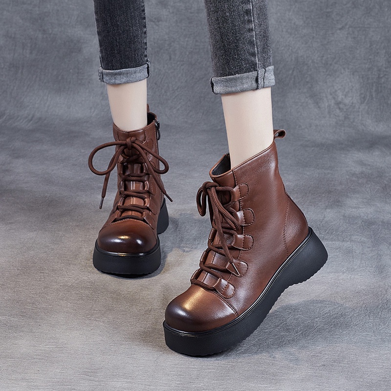Sepatu Boot Kulit Wanita Branded Vintage Martin Boots Wanita 2021     Otentik Platform Kulit Tebal B