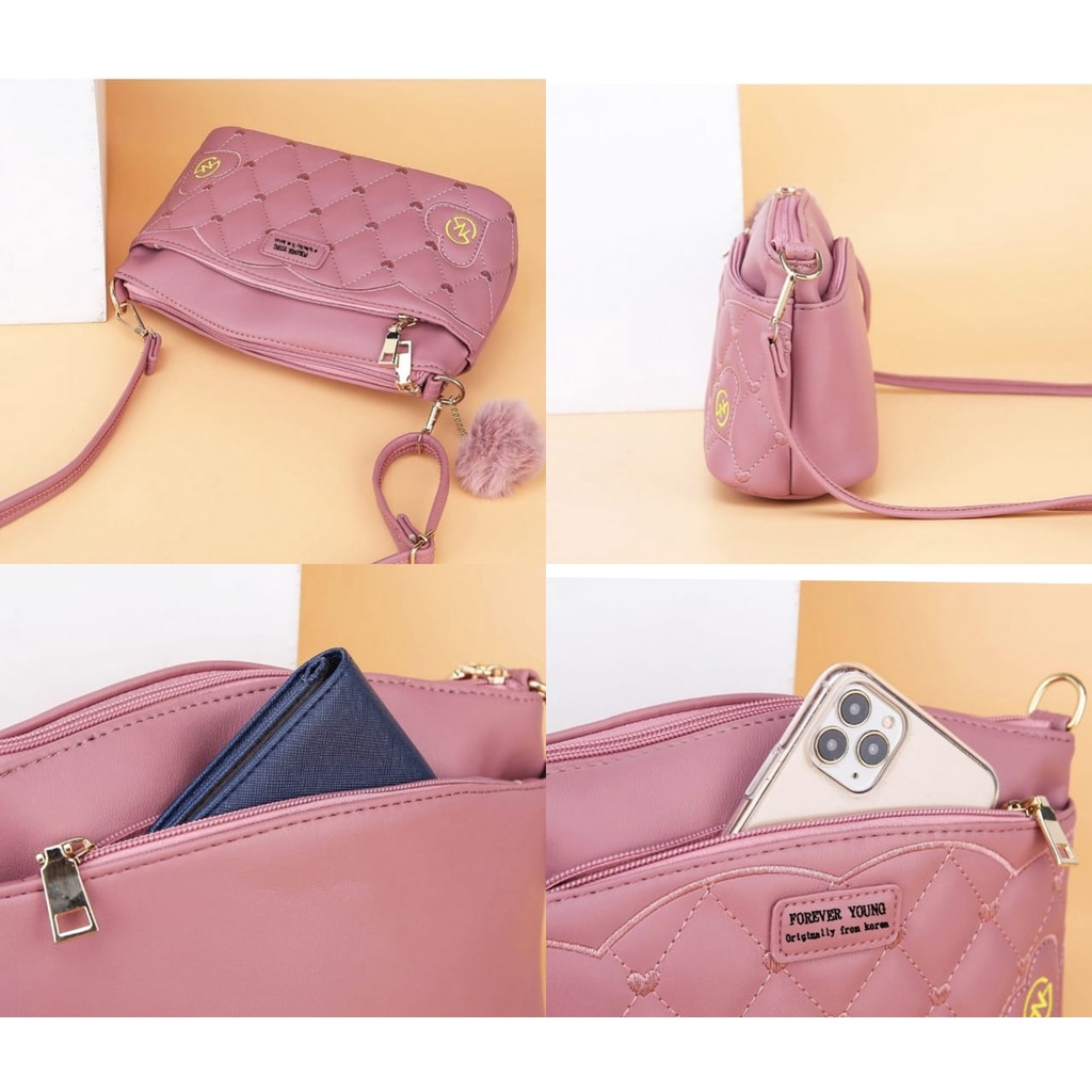 TAS SELEMPANG WANITA SKAYA KULIT PINK KECIL IMPORT BATAM MURAH SLING BAG KOREA FASHION CEWEK TA362P3